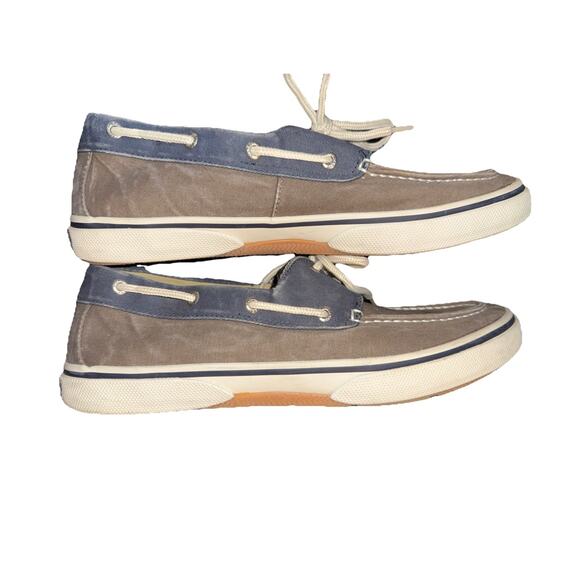 Sperry Mens 11.5 HALYARD Chocolate Navy Salt Washed Boat Shoes Gray Blue - Picture 8 of 8